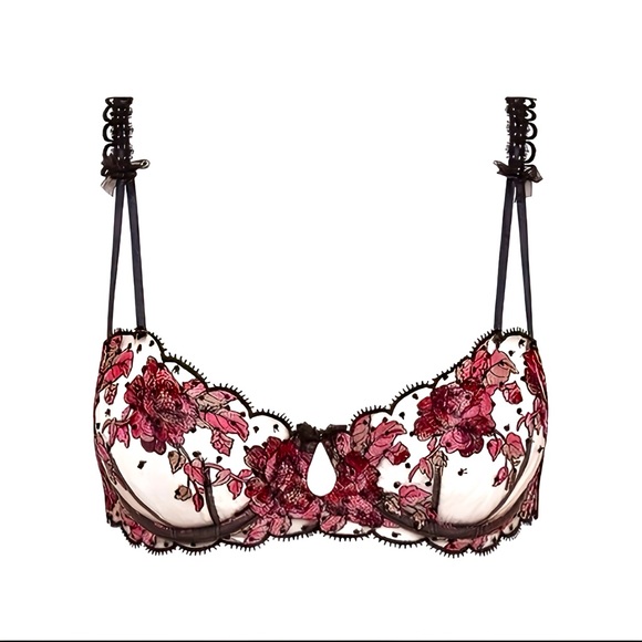 For Love & Lemons Floral Pink Lace Embroidered Sheer Bra XS - Picture 1 of 8
